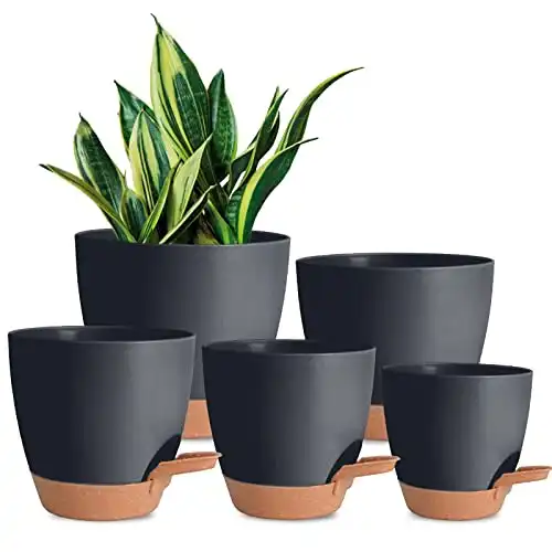 Plant Pots Pack of 5, 7/6.5/6/5.5/5 Inch Self Watering Planters with Drainage Hole