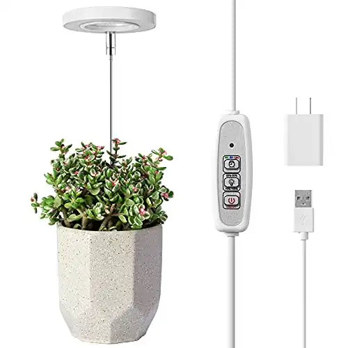 Grow Light, Full Spectrum LED for Small Indoor Plants, Height Adjustable (Auto On/Off Timer, Dimmable)