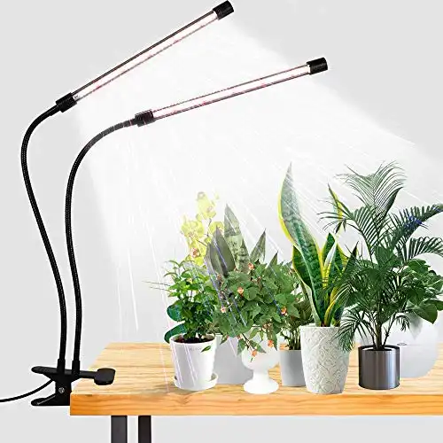 LED Grow Light, 6000K Full Spectrum with White Red LEDs for Indoor Plants (Dimmable, Auto On/Off, Clip)